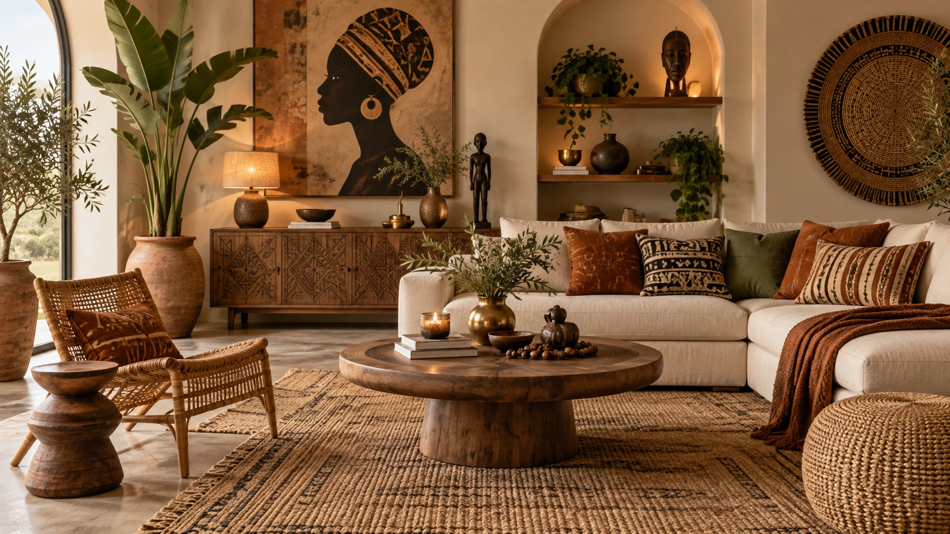 What is Afro Bohemian decor with earthy colors, woven textures and African-inspired art
